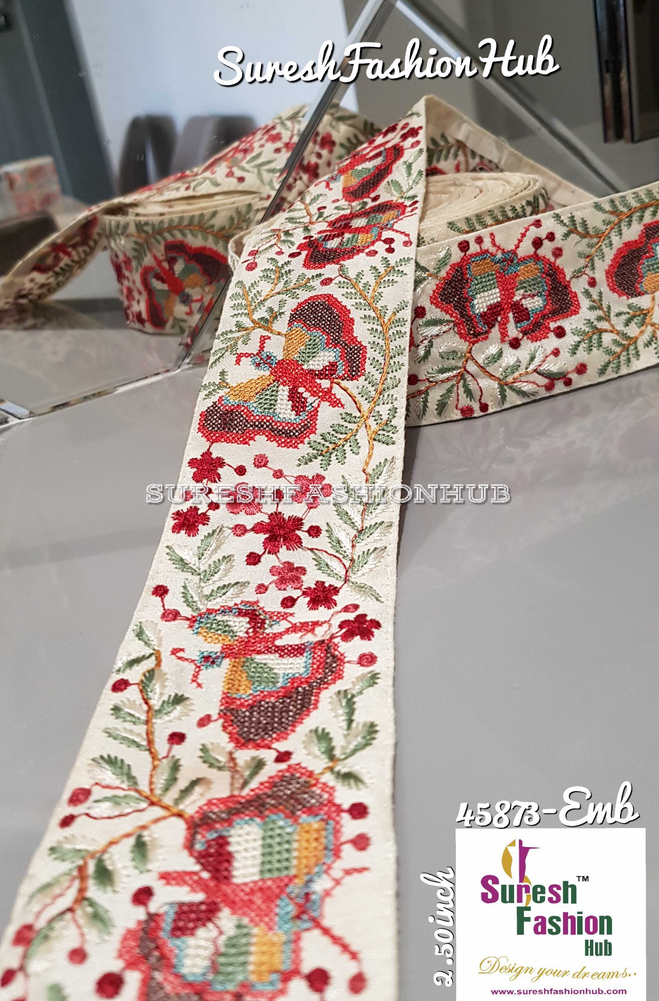 Red Butterflies Embroidered Trim