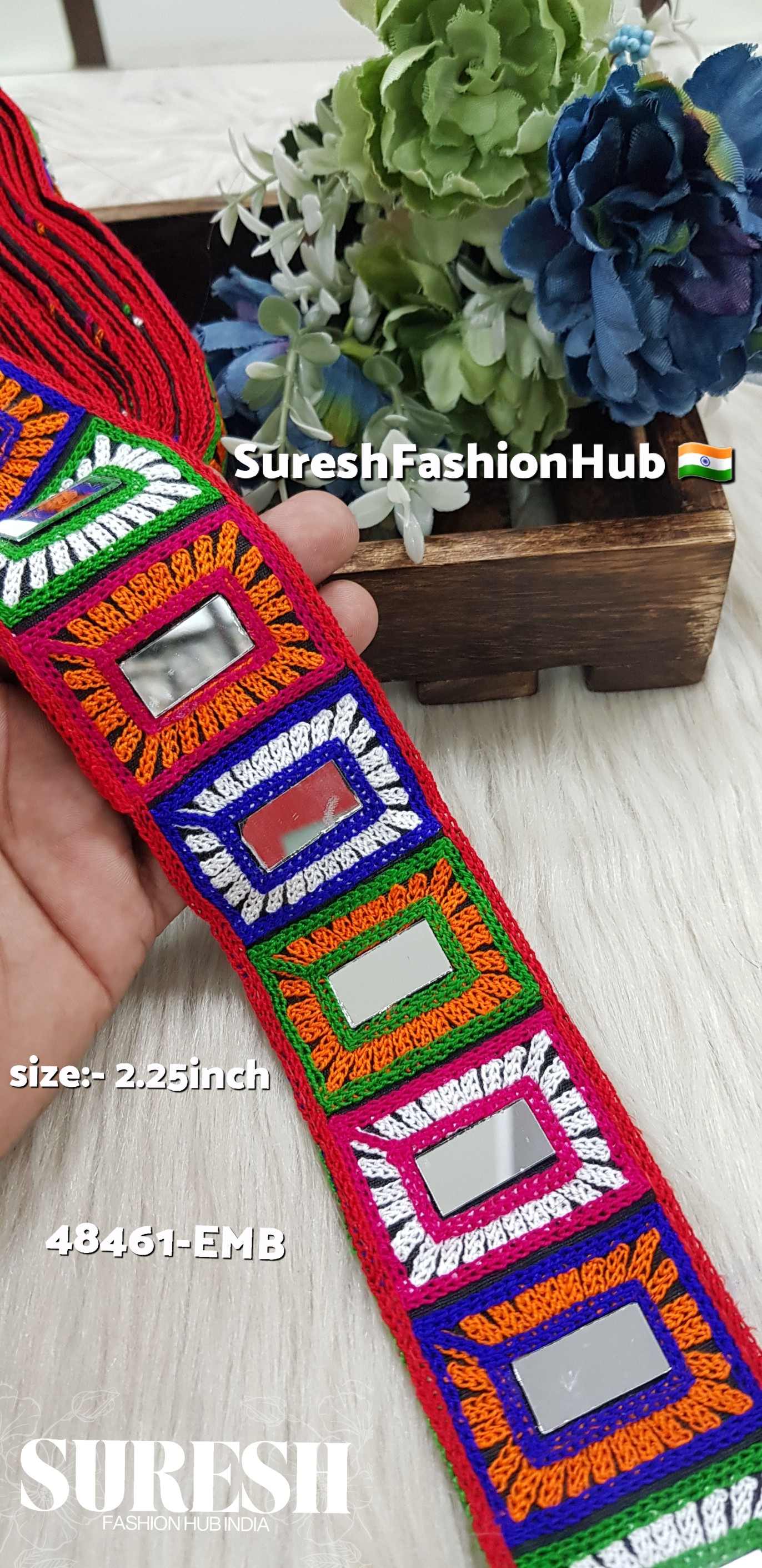 Navratri Rectangle Floral Mirror Work Aari Embroidery Lace