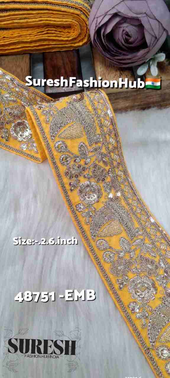 Yellow Royal Ship Floral Chappat Border – 48751-Emb