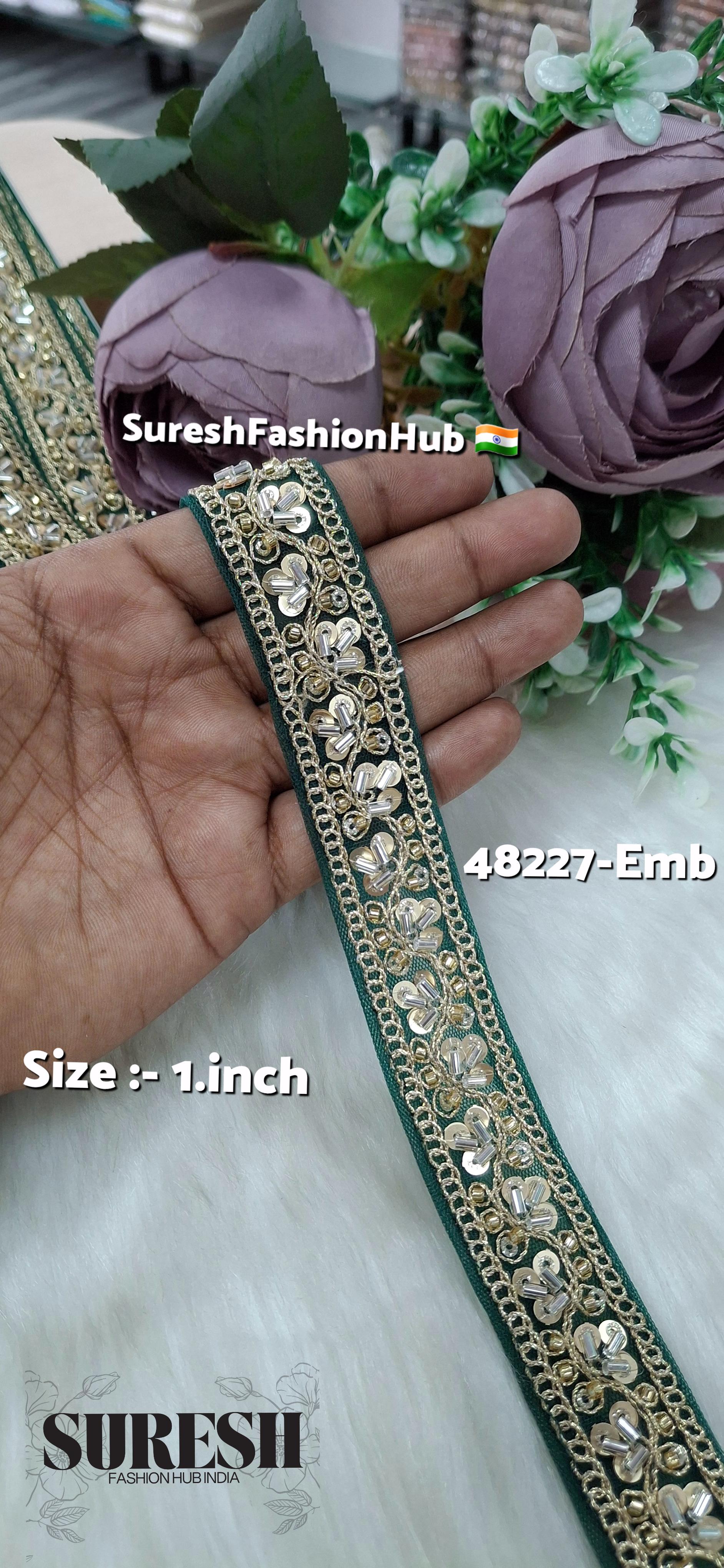 Bottle Green Pearl Embroidery Net Lace