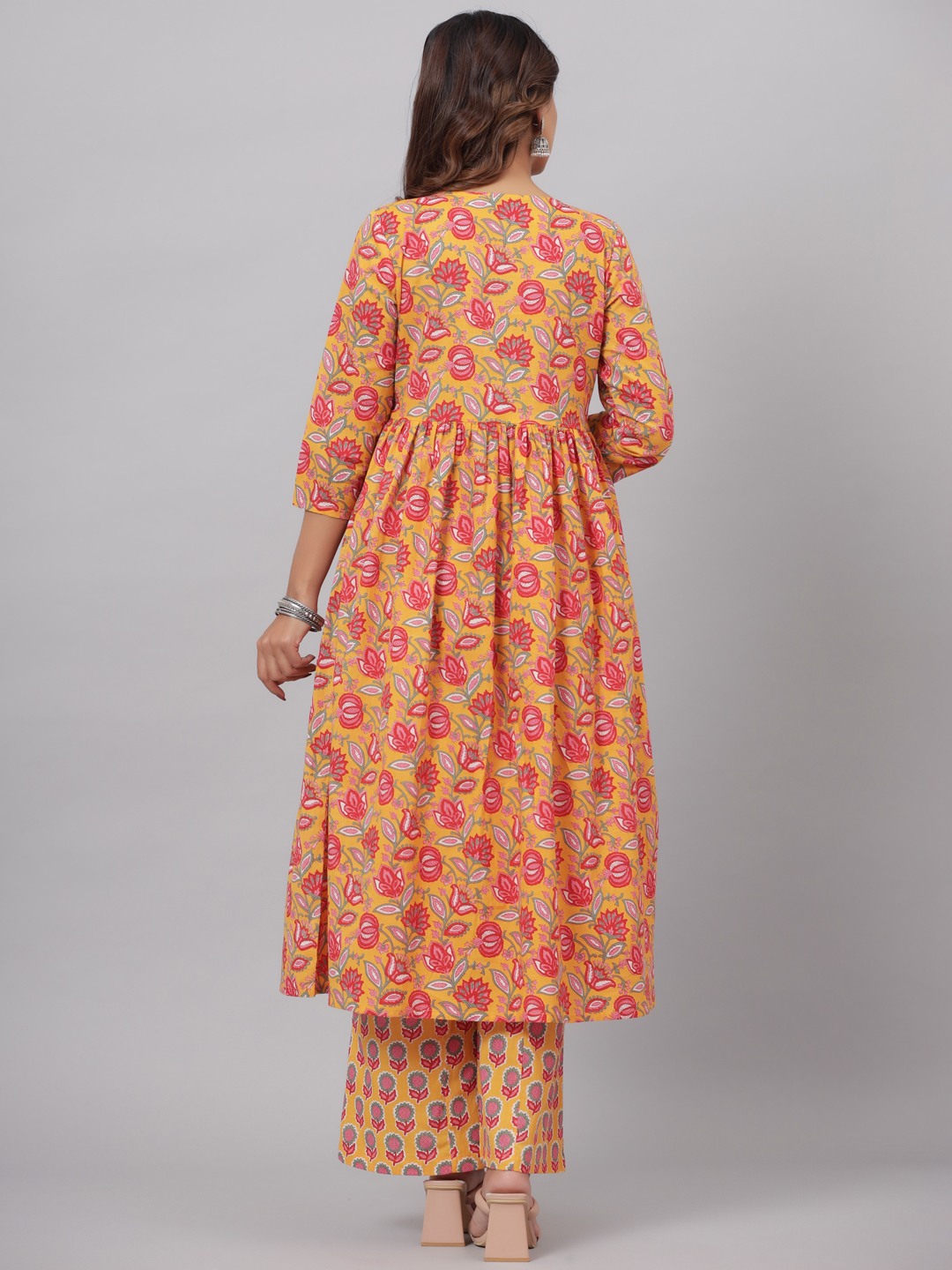 Floral Printed Tie-Up Neck Pure Cotton Kurta With Palazzo