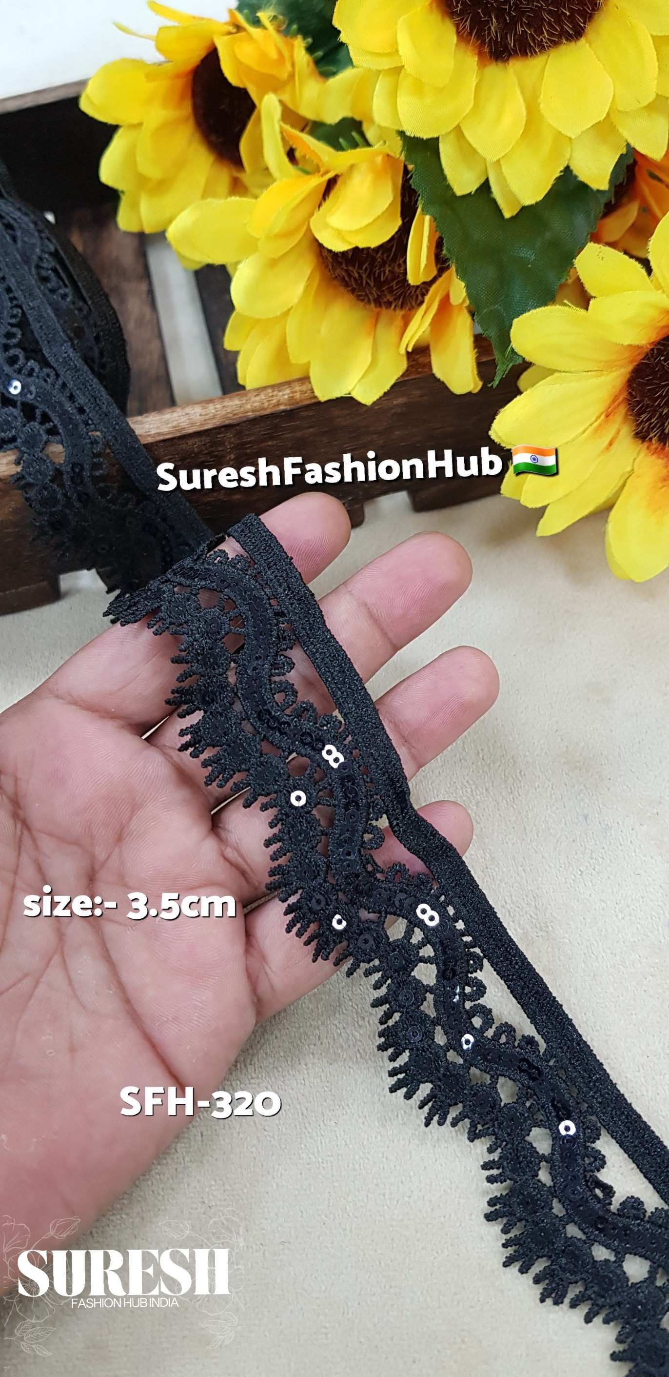 Black Imported GPO Cutwork Lace