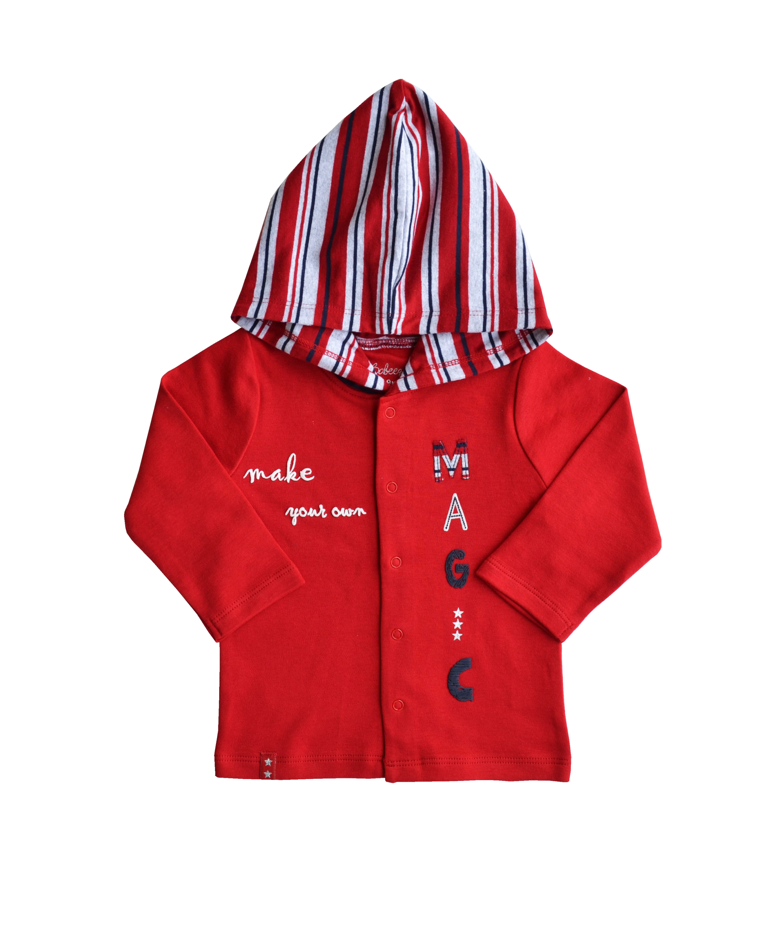 MAGIC applique on Red Long Sleeves Hoody Jacket(100% Cotton Interlock Biowash)
