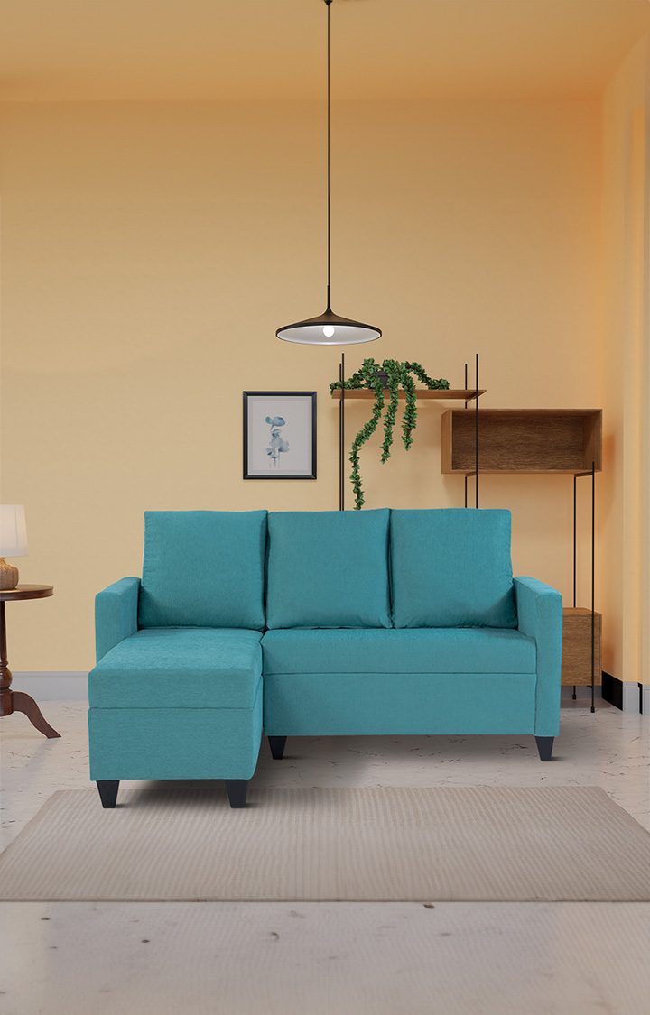neudot Saya RHS Sectional Sofa for Living Room |4 Person Sofa| Premium Fabric with Cushioned Armrest | 12 Months Warranty| Solid Wood Frame| 4 Seater in Saya Duo Teal Color DIY(Do-It-Yourself)