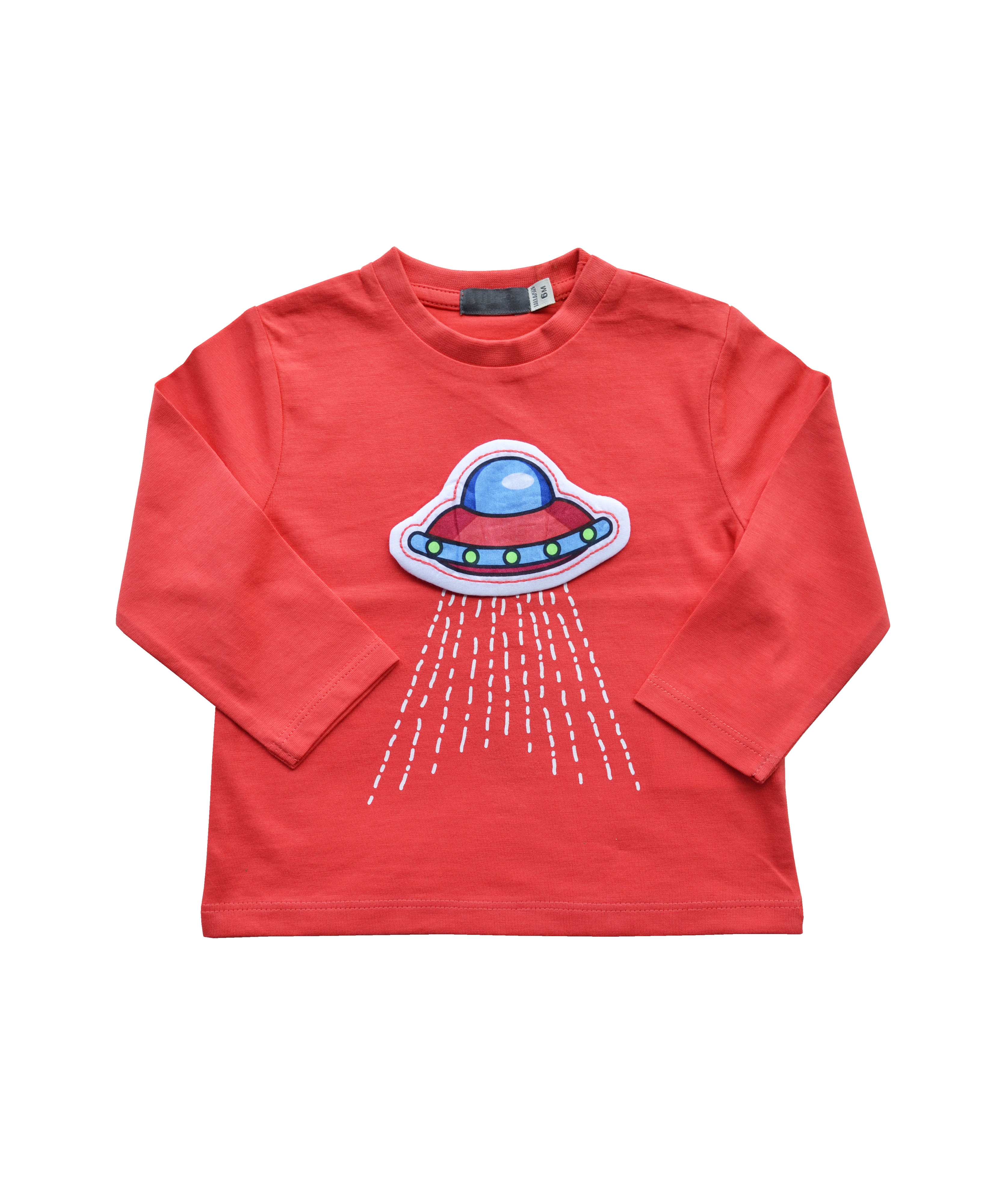 Red Top with Flying Saucer Applique at chest (100% Cotton Single Jersey)