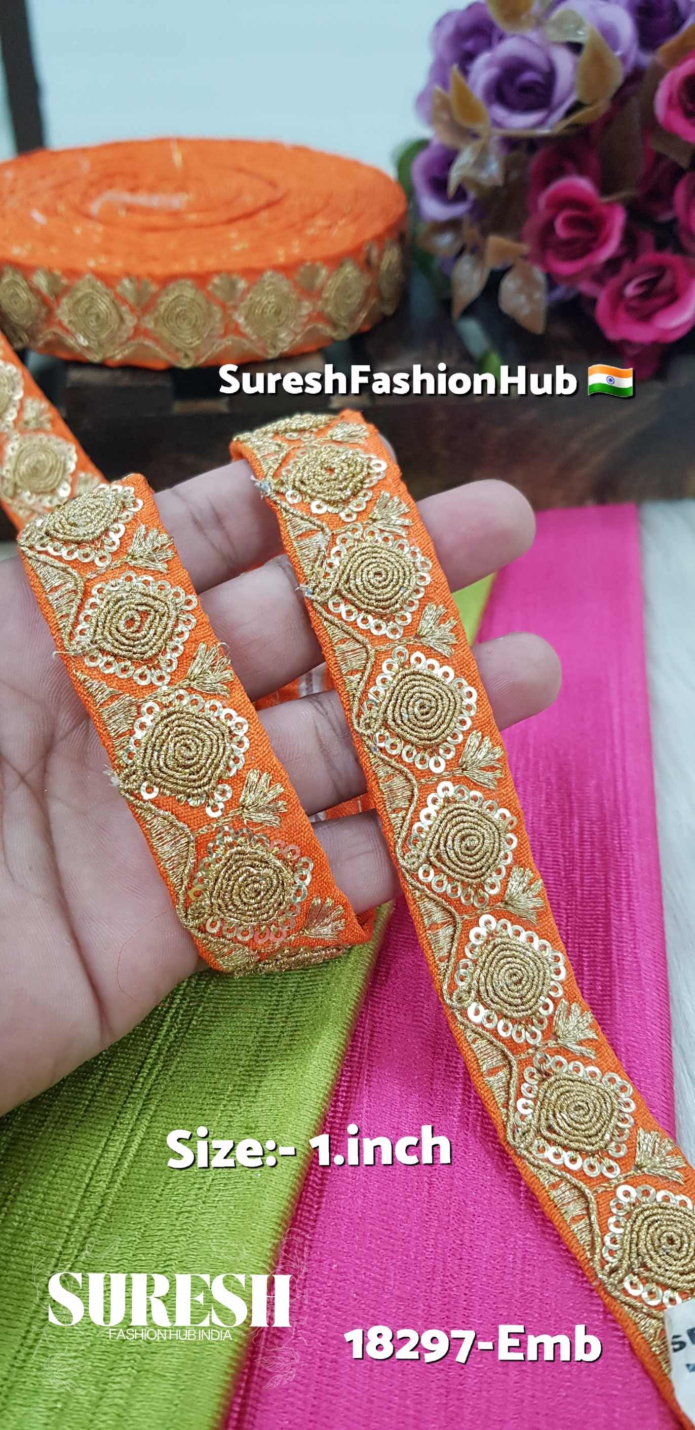 Orange Sequin, Thread & Dori Embroidery Lace – 18297-Emb
