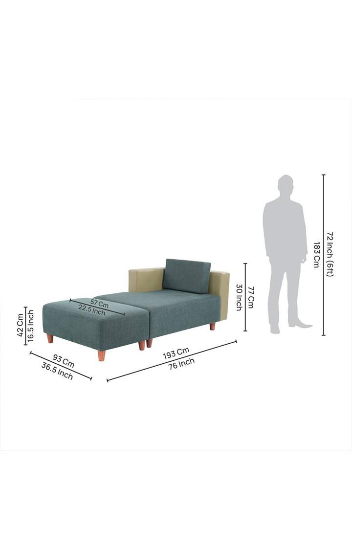 neudot Hailey Fabric Chaise Lounger RHS in Castle Green Colour | Wooden Leg| Dual Color | Sectional Sofa