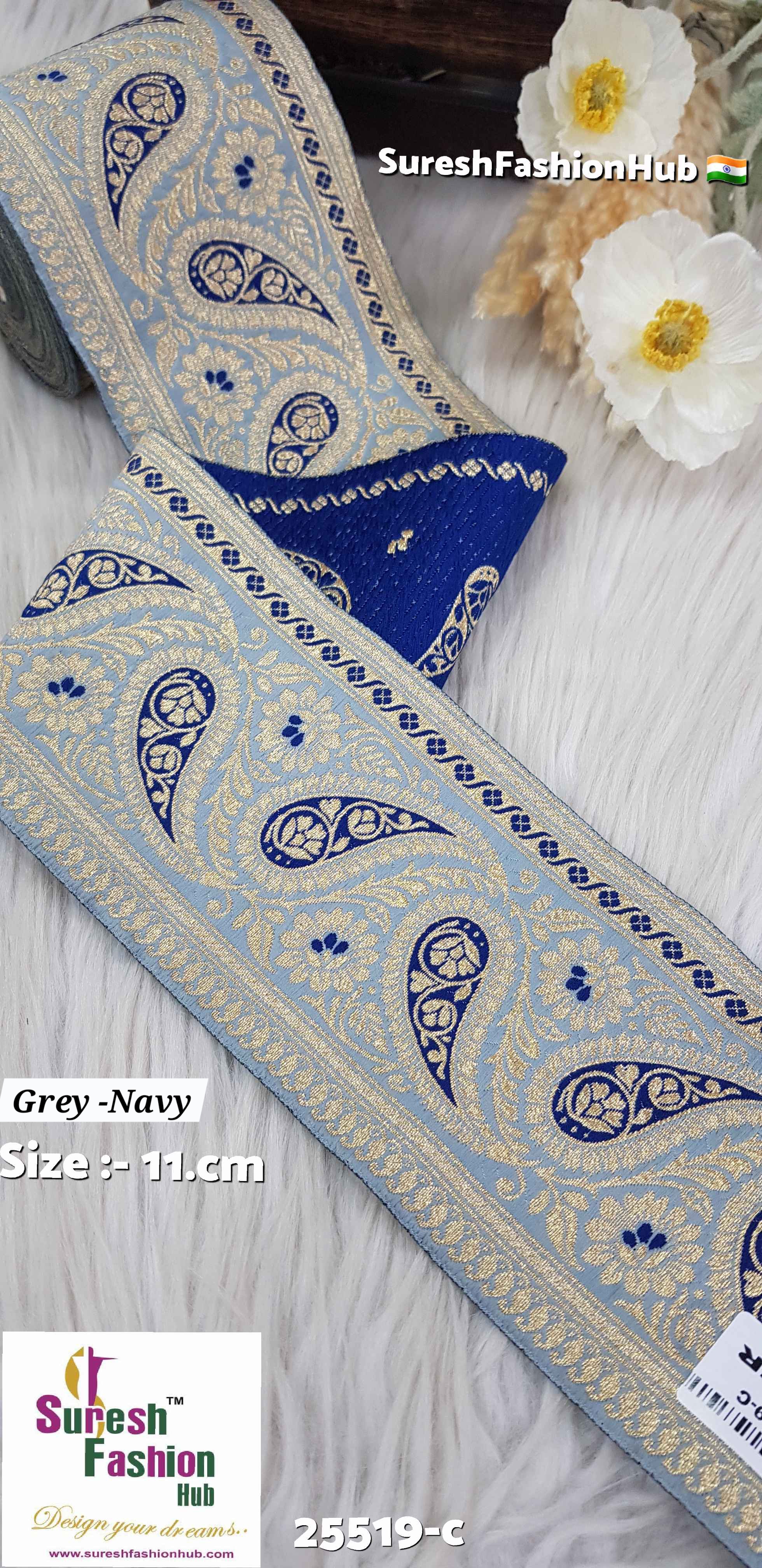 Grey-Navy Keri Floral Banarasi Lace