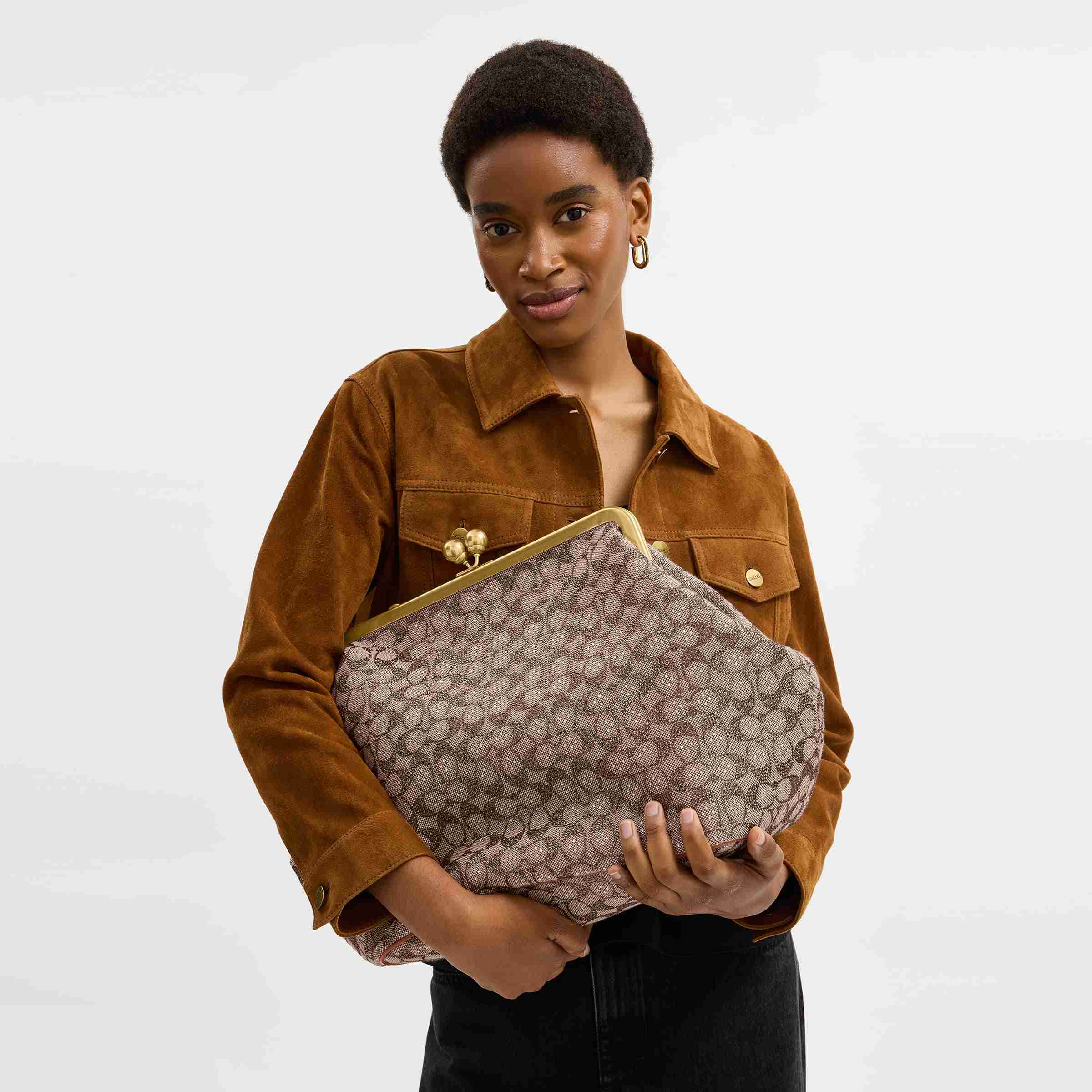 Large Kisslock Frame Bag In Crystal Signature Jacquard