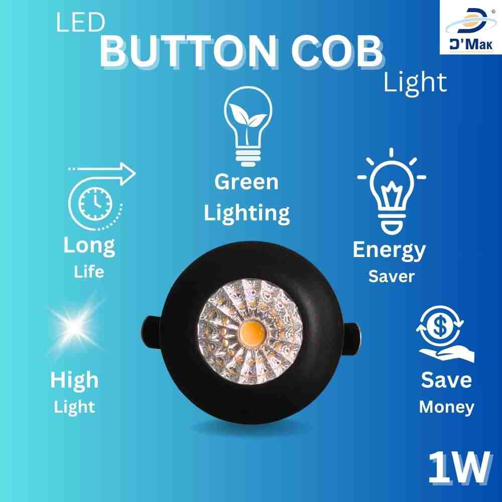 1 Watt Round LED Button COB Light Black Body for POP Recessed Lighting Pack of 1 Colour Warm White
