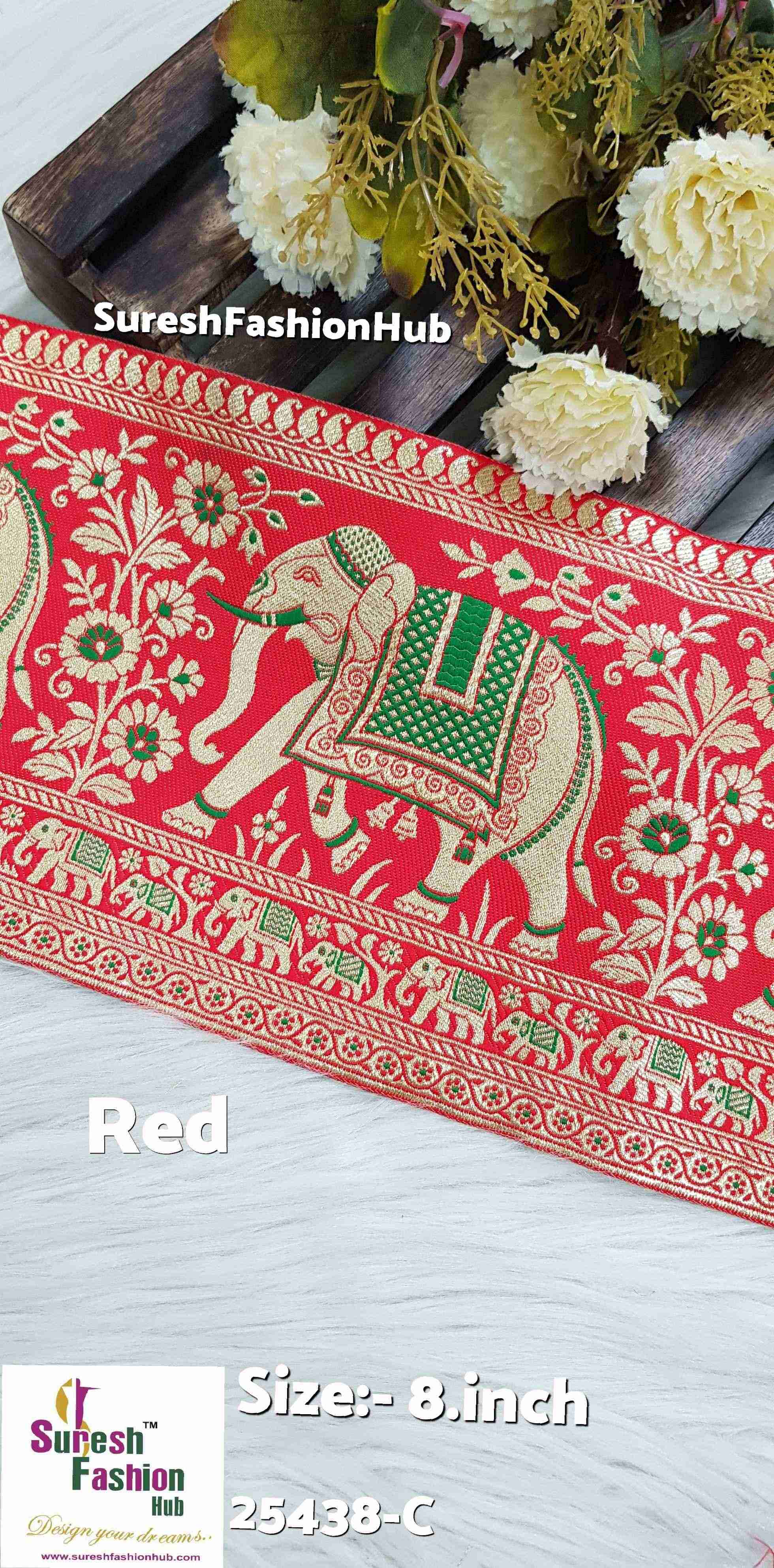 Red Banarasi Elephant Motif Lace