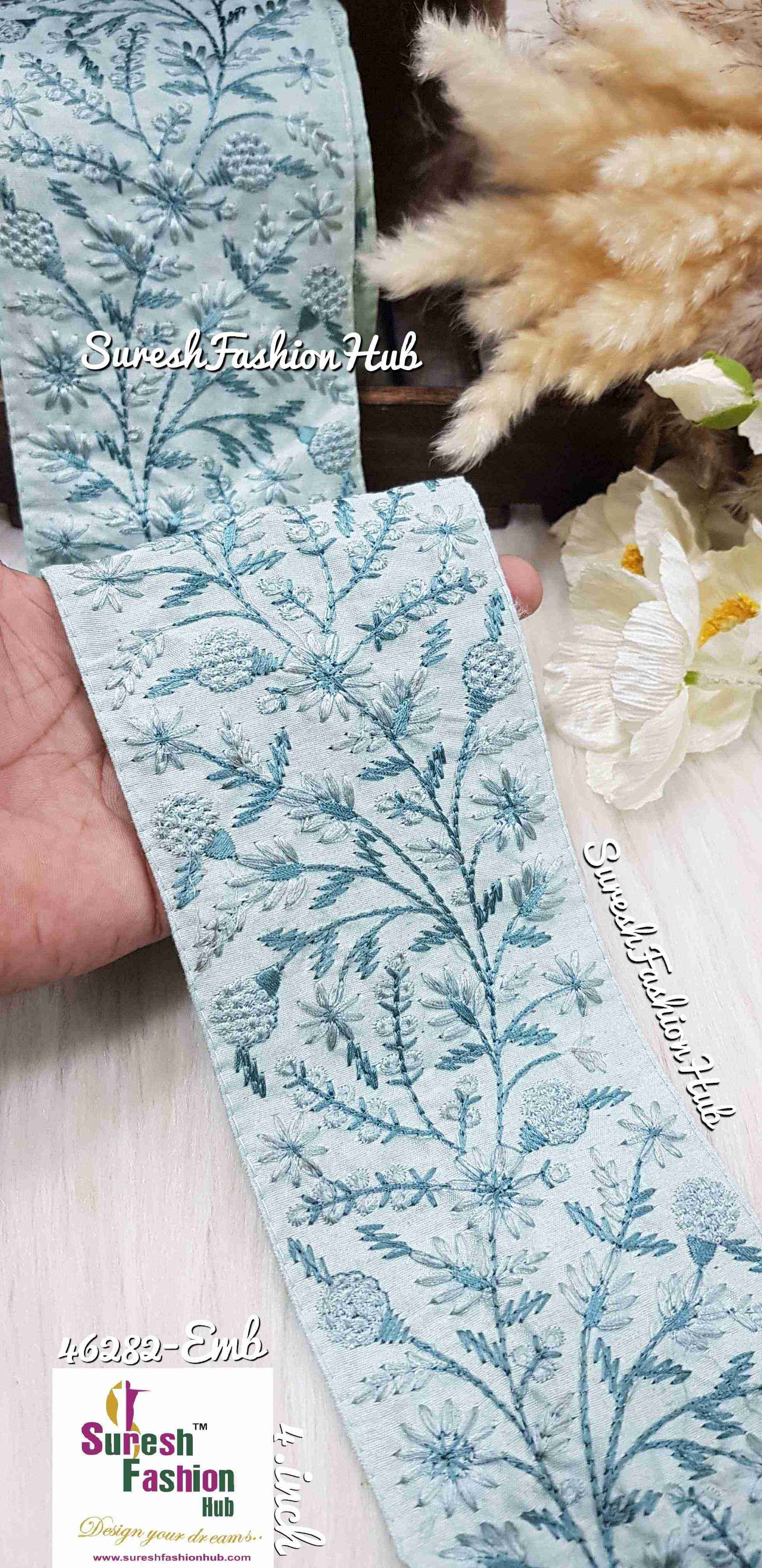 Dainty Flowers Cadet Blue Threaded Ribbons