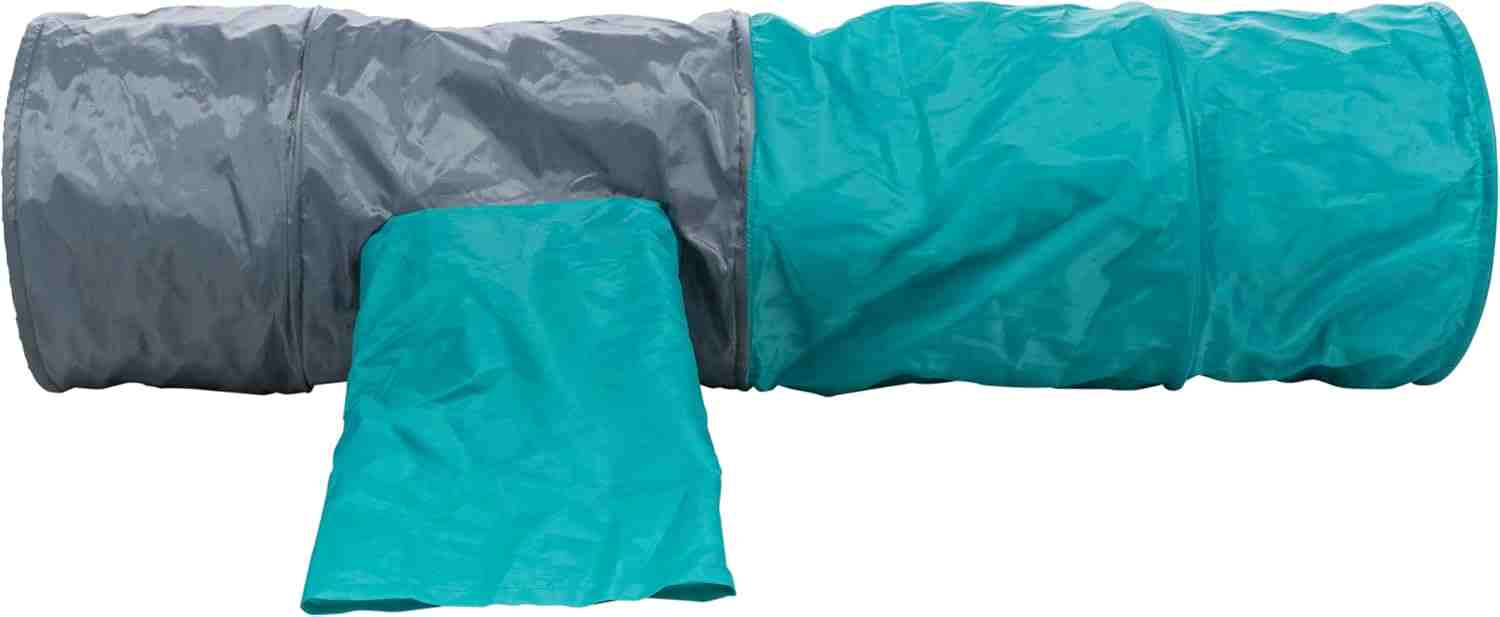 Trixie Playing Tunnel with 4 Entrances Plush 30 × 115 cm (Dark Grey/Petrol)