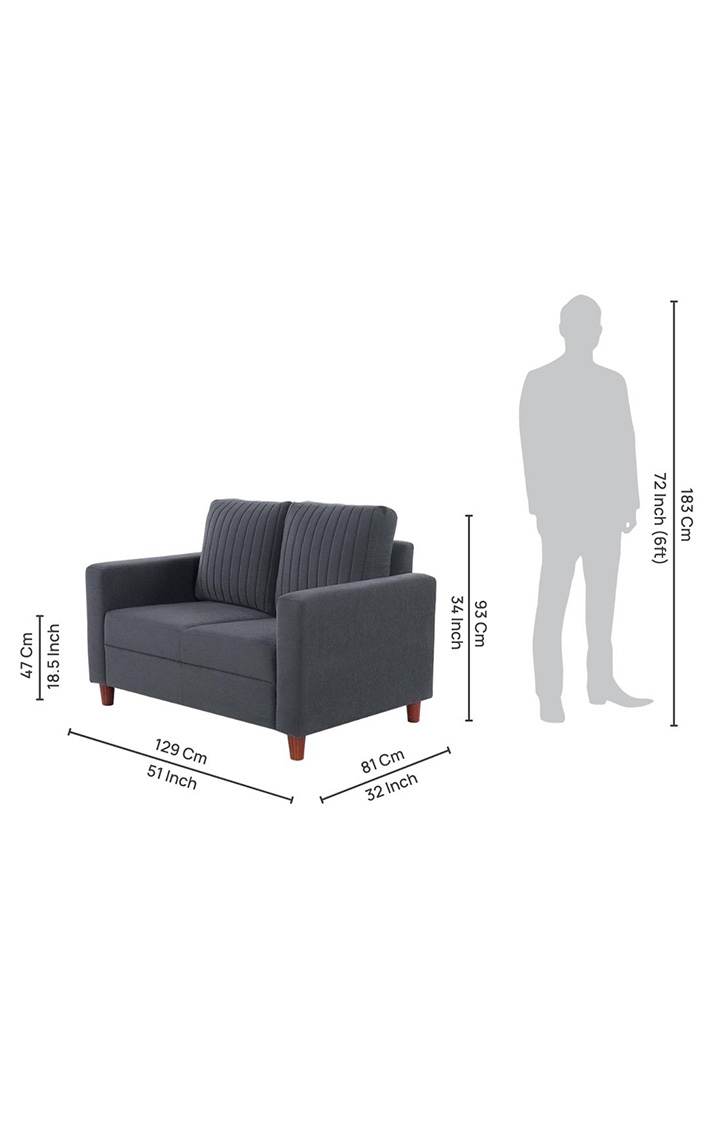NEUDOT Roman Fabric Sofa for Living Room | 2 Seater Sofa for Drawing Room & Bedroom, Sofa for Office & Lounge - Graphite Grey