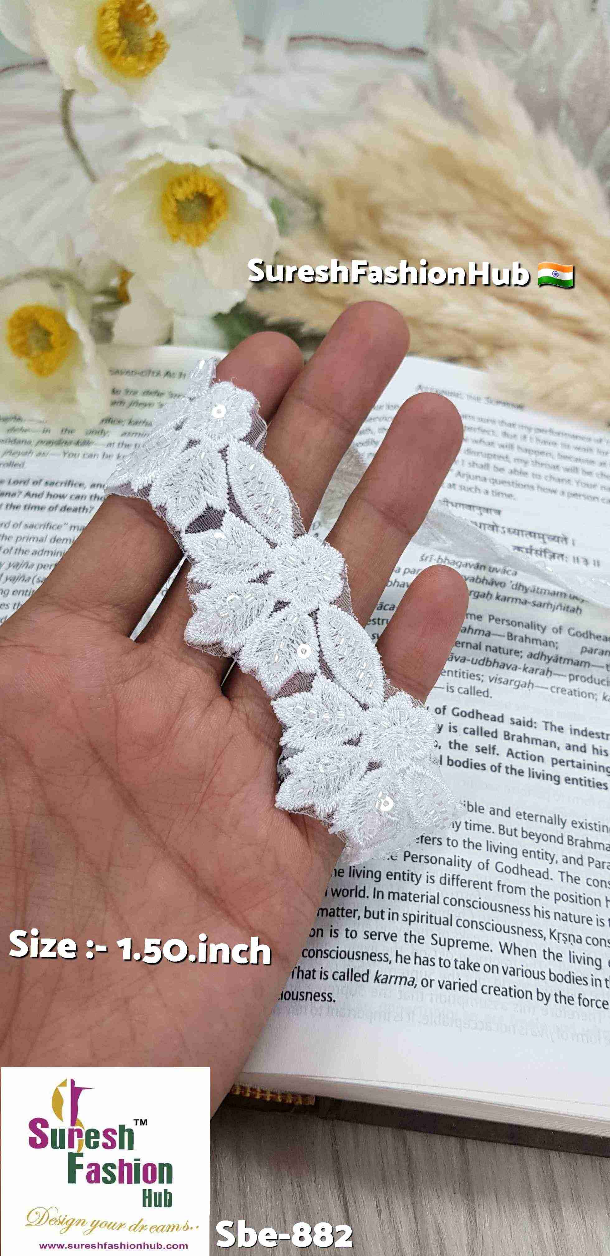 White Floral Beaded Lace