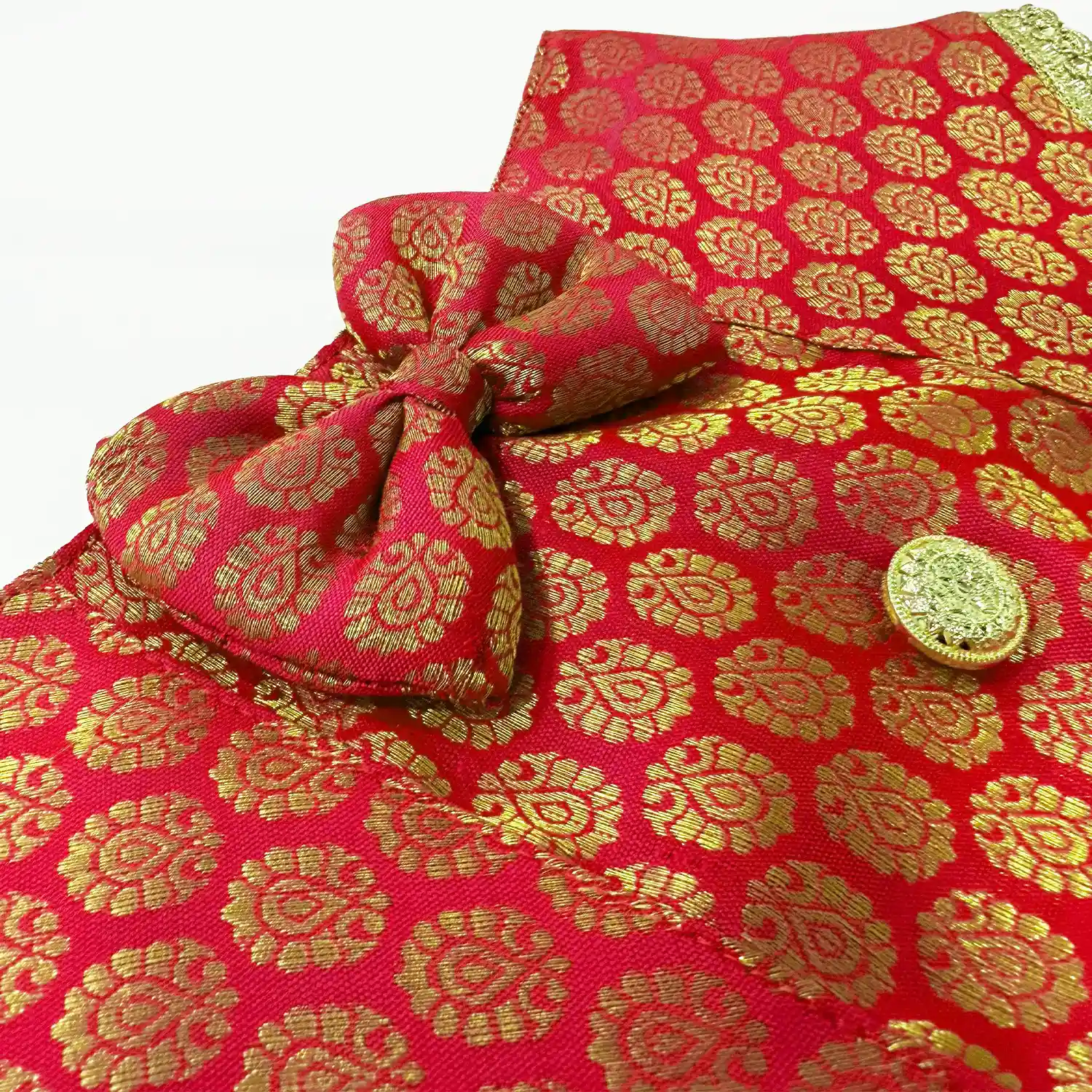 PawsIndia Traditional Royal Brocade Tuxedo For Pets, Red | Ethnic Festive Wear