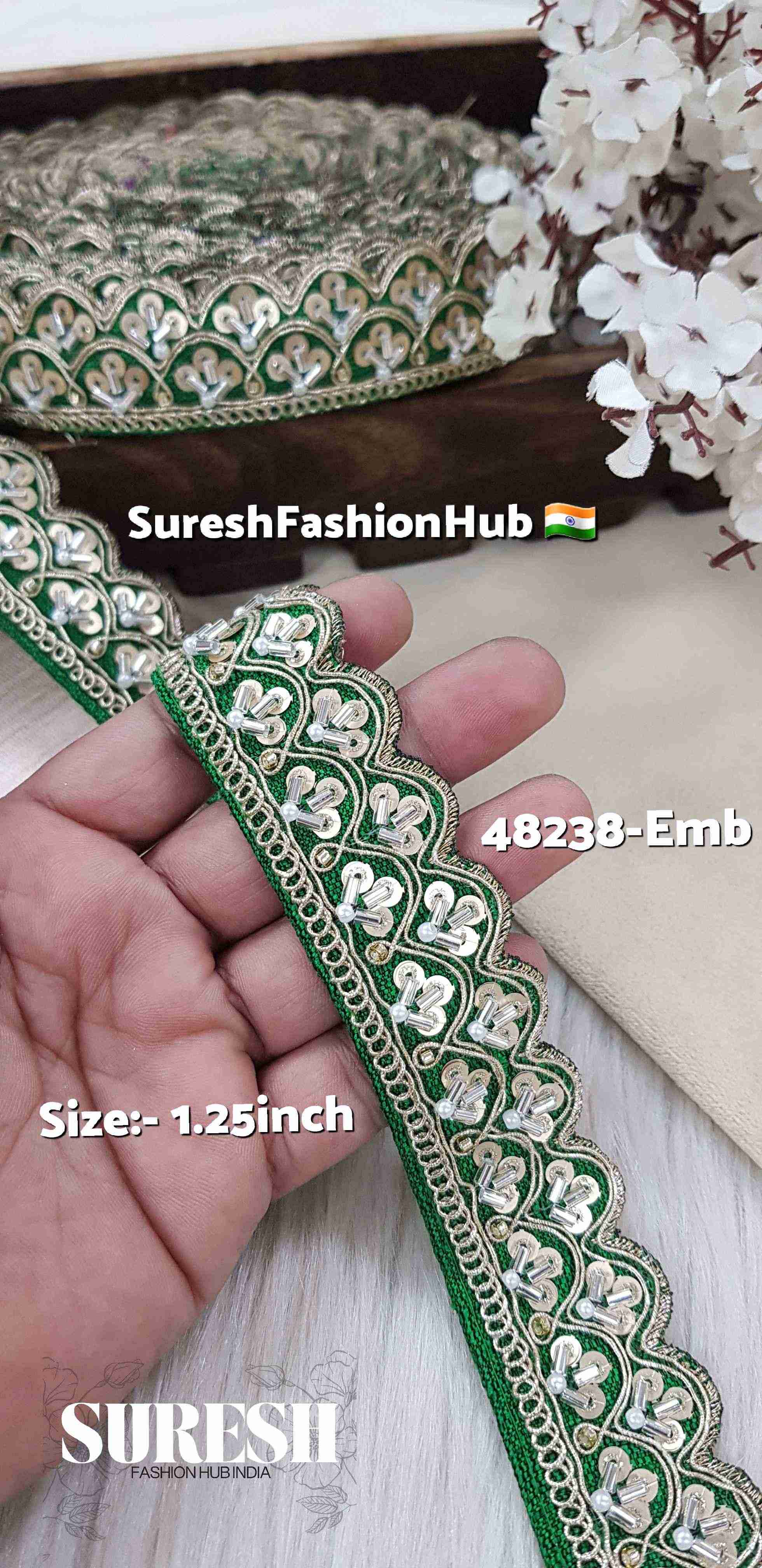 Green Pearl Scalloped Kaddhana Lace