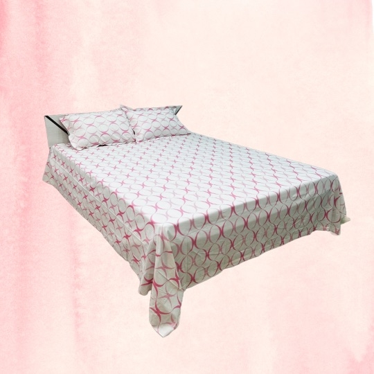 Boria Bistar | Boria Bistar 100% Cotton Twill Satin Pearl Printed Double Bedsheet with 2 Pillowcovers