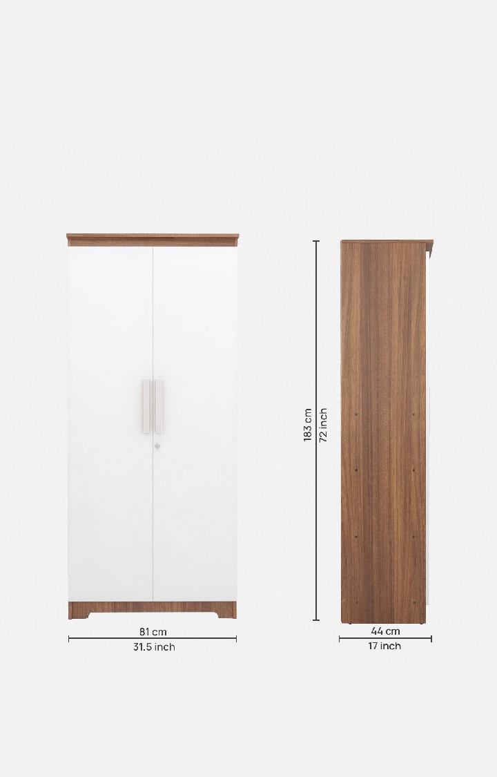neudot Amber 2 Door - Leon Teak Finish Engineer Wood Multipurpose Wardrobe/Almirah/Organiser/Cupboard with 1 Hanger Stand, for Cloths and Storage - 4 Shelves