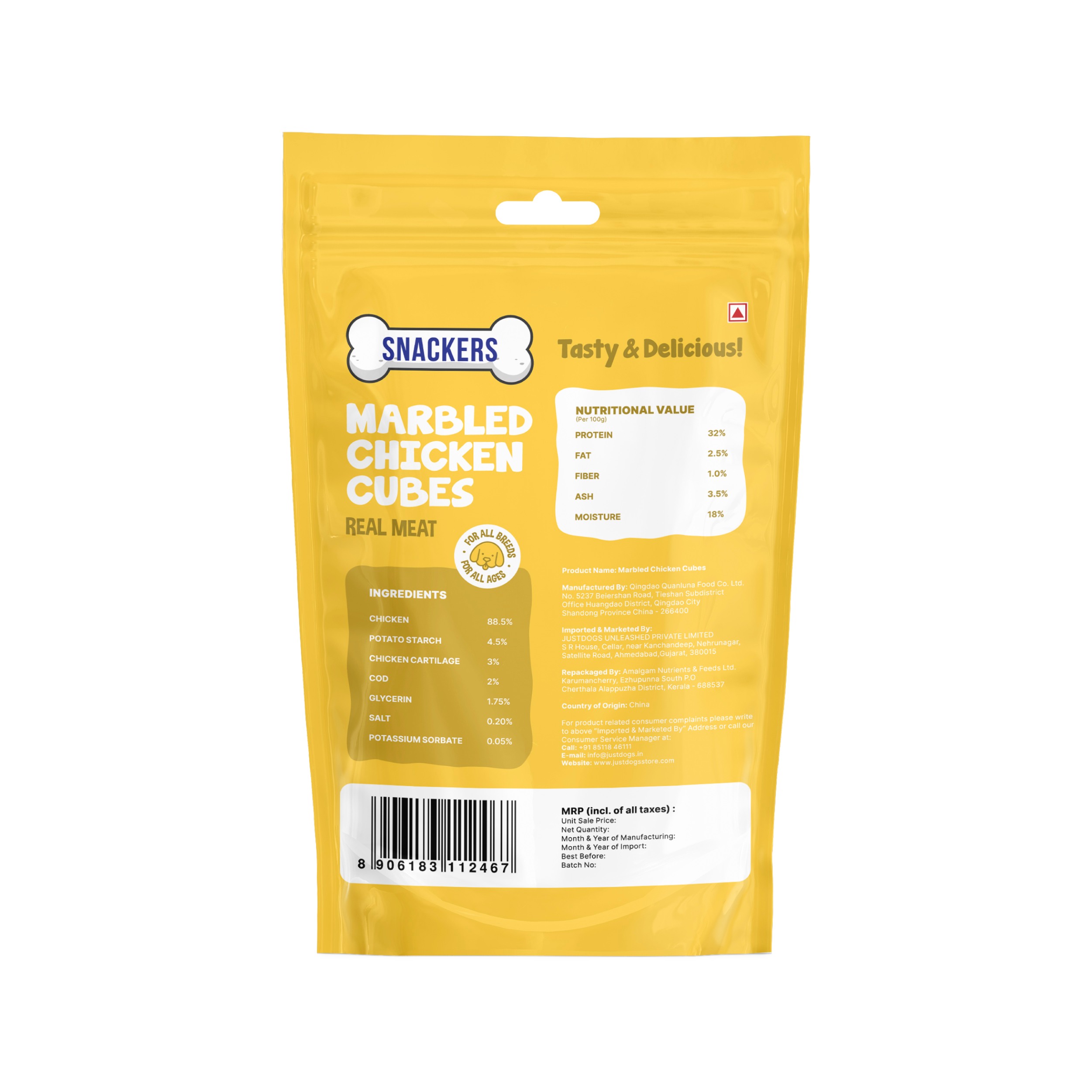 Snackers Marbled Chicken Cubes Dog Treats 70g CL