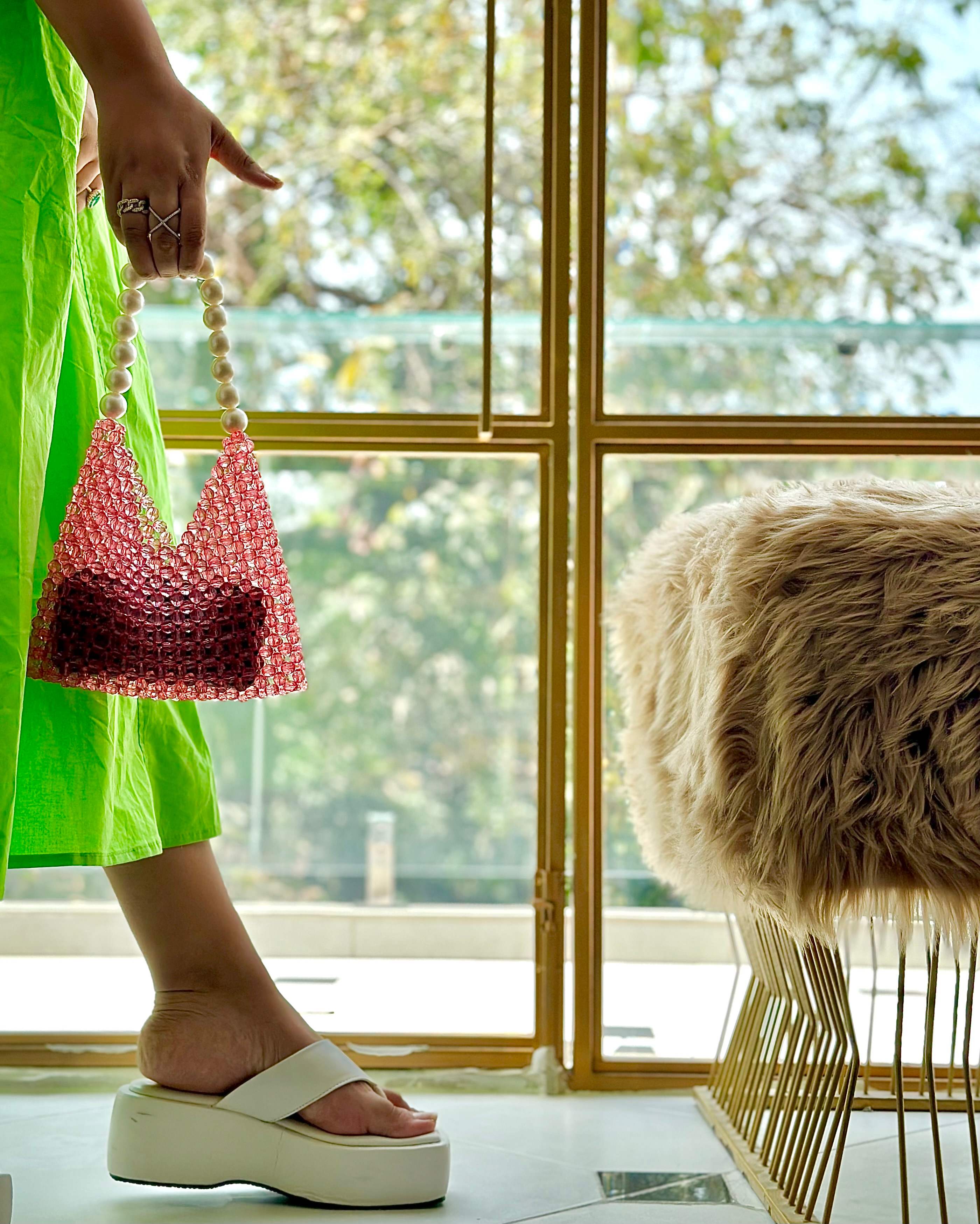Dull Pink Bag With Pearl Handle (Big)