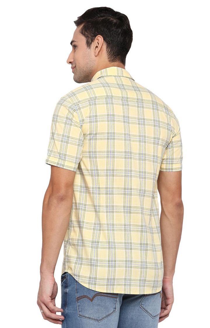 JBS-CH-906A MELLOW YELLOW Men's Yellow Cotton Checked Semi Casual Shirts
