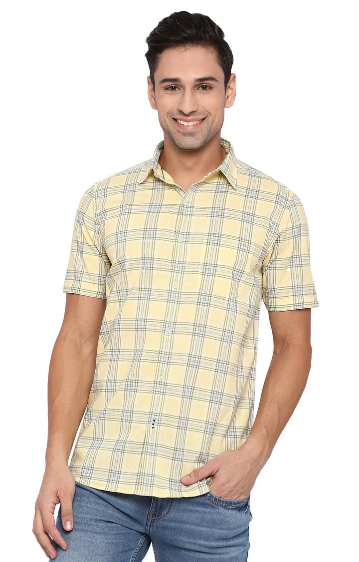 JBS-CH-906A MELLOW YELLOW Men's Yellow Cotton Checked Semi Casual Shirts