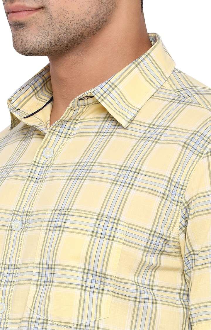 JBS-CH-906A MELLOW YELLOW Men's Yellow Cotton Checked Semi Casual Shirts