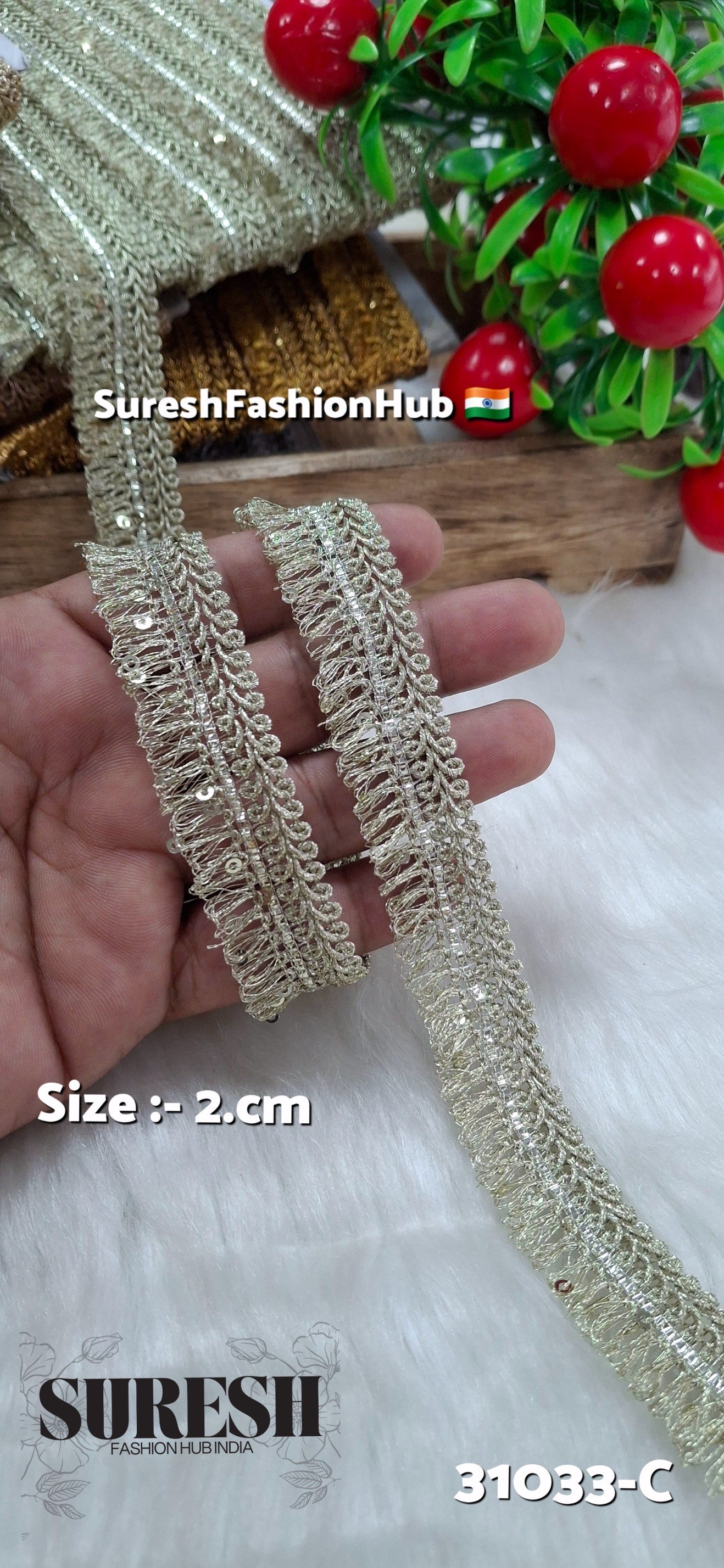Light Gold Jhalar Zari Sequin Fringe Lace – Design No. 31033-C