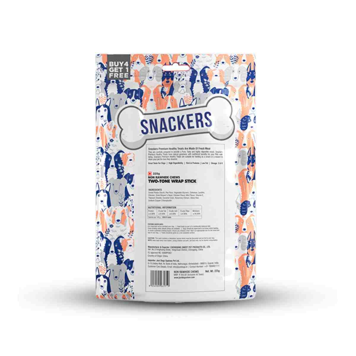 Snackers Non Rawhide Chews Two Tone Wrap Stick Dog Treats, 225 g