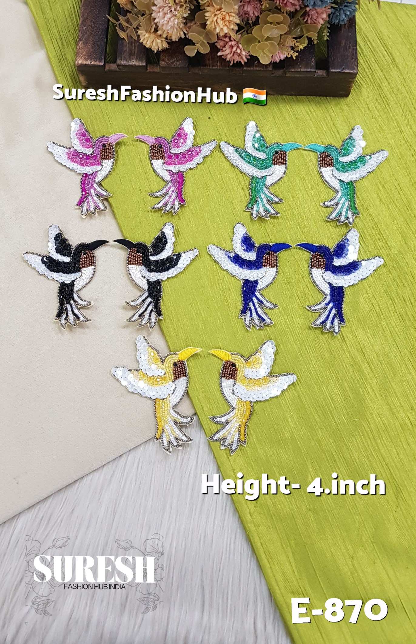 E-870 Mint Green Left Side Flying Bird Patch