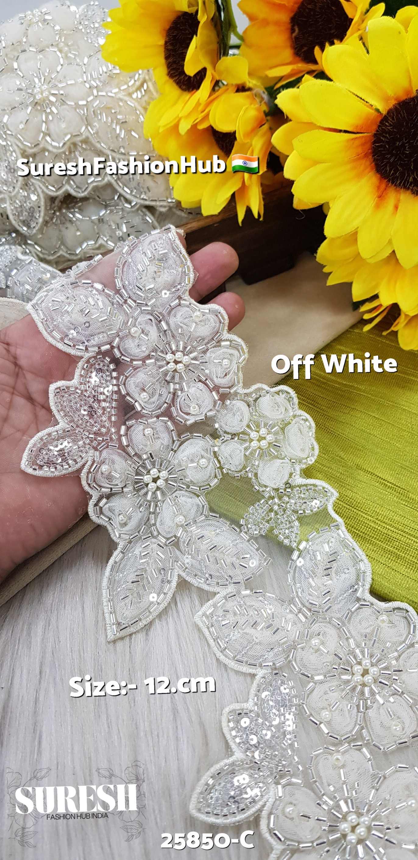 Off-White Pearl Adorned Designer Lace