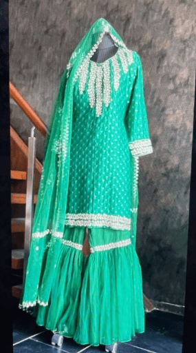 Green Embroidered Kurta+Sharara Set    