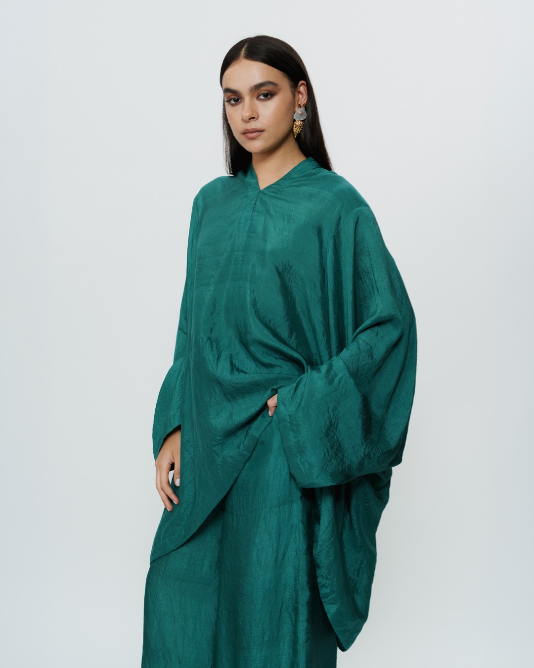 Greenish Blue Kaftan Kurta with Broad Pants