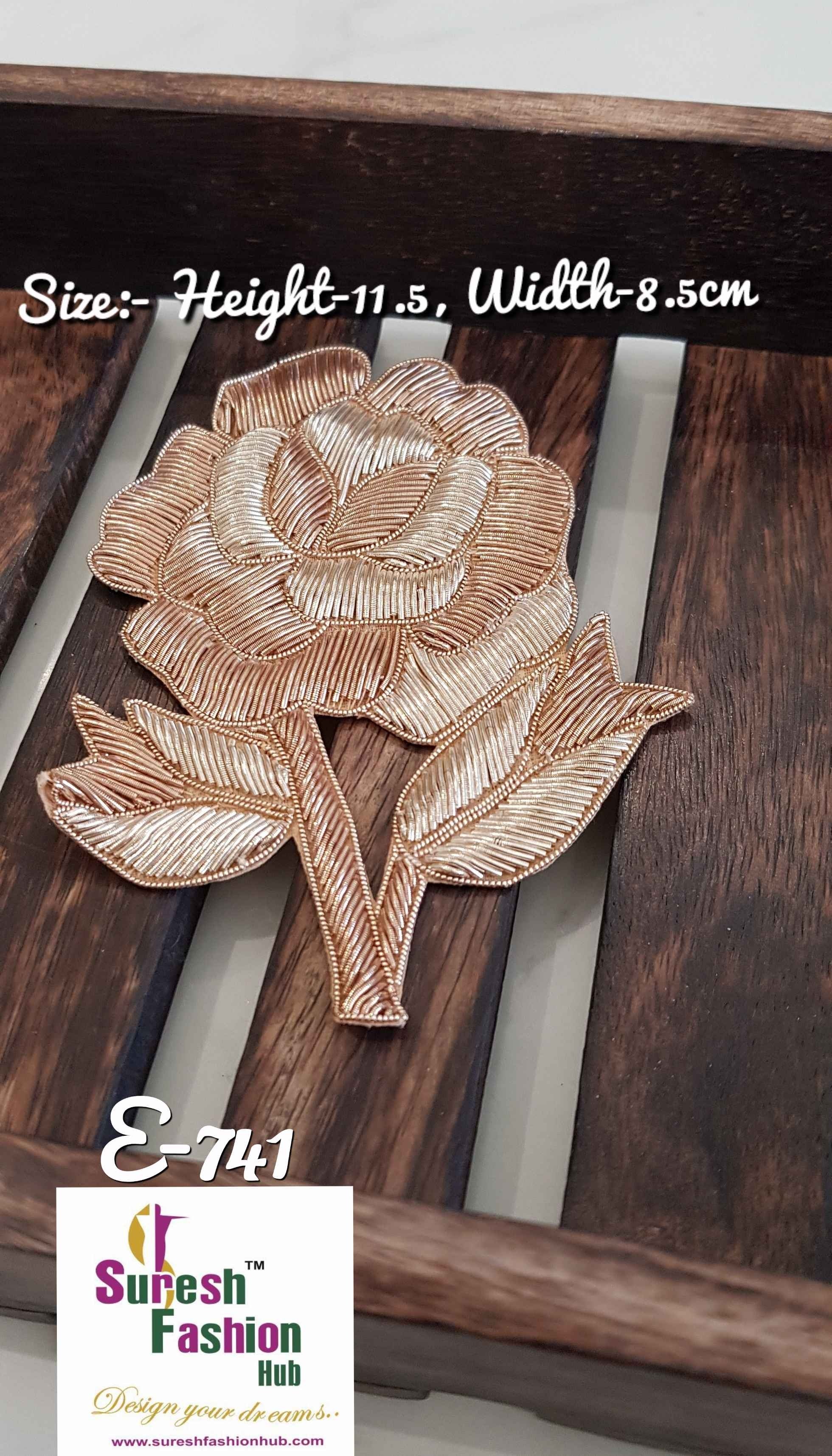 Embellished Handmade  Flower Patches- Gold Color. Size 11.5 * 8.5 cms