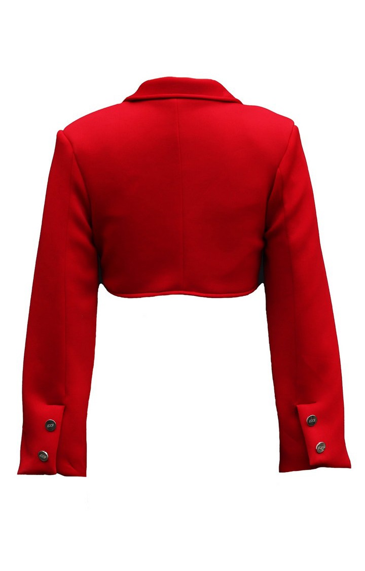 Women's Red Blockframe Cropped Blazer