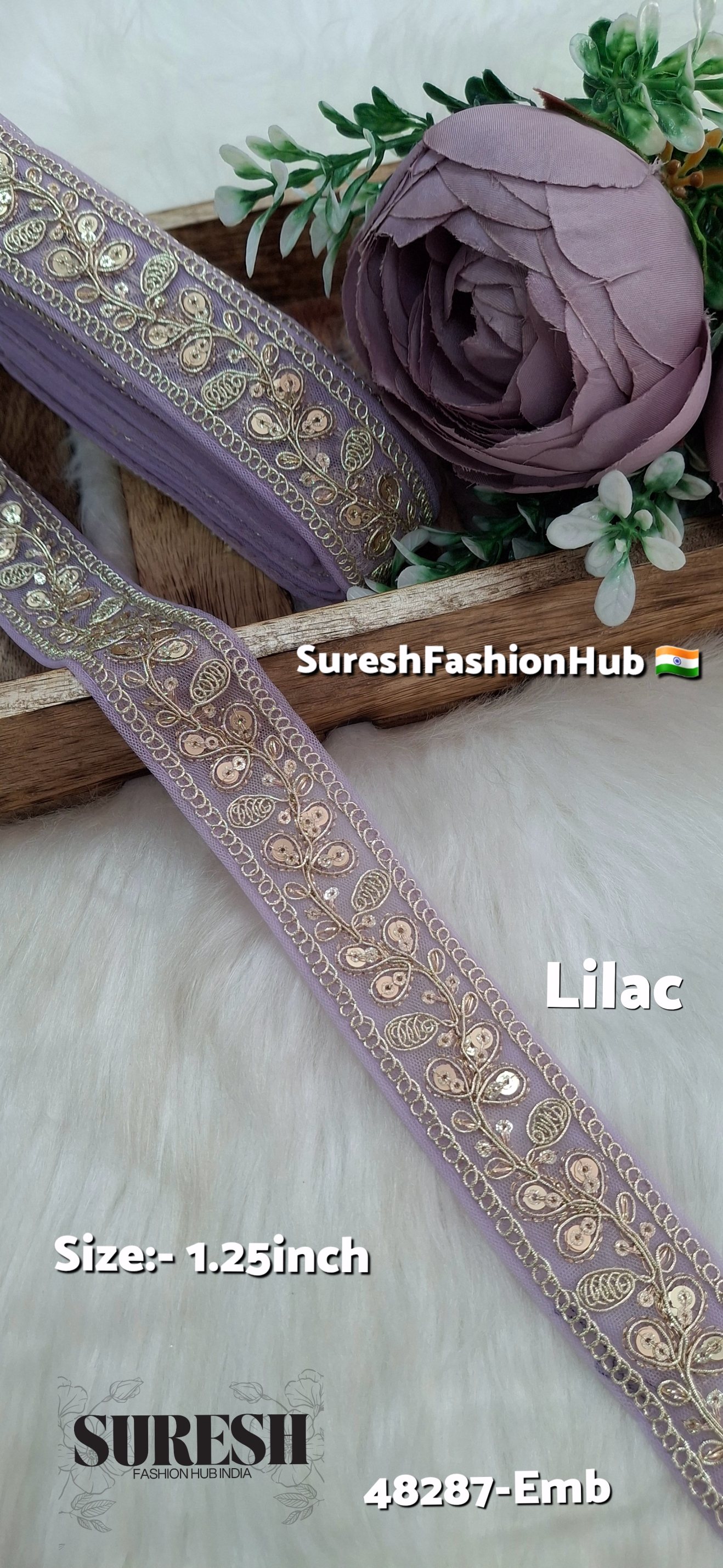 Lilac Pearl Dori Zari Embroidery Border Lace