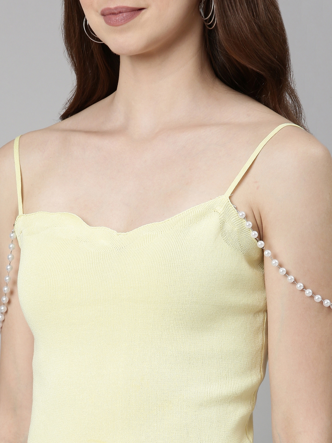 Showoff | SHOWOFF Women's Shoulder Straps Solid Sleeveless Yellow Crop Tank Top 7