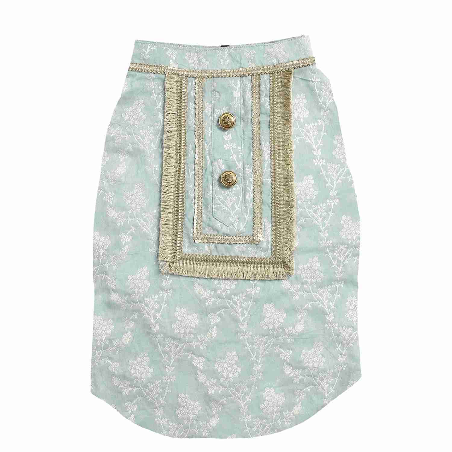 Pawsindia Traditional  Royal Zari Kurta for Cats - Ice Blue