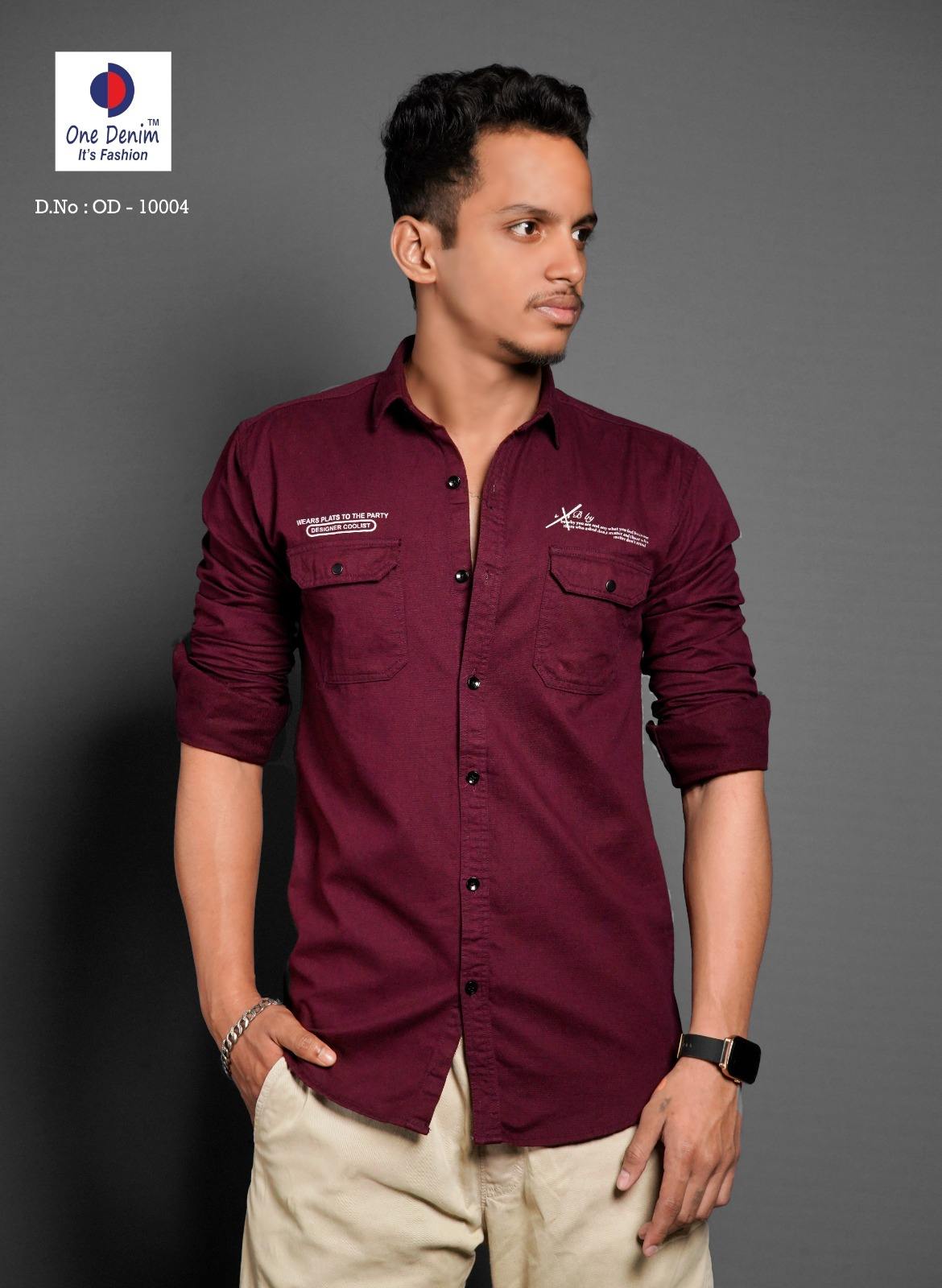 One Denim Men  S Maroon Casual Shirts