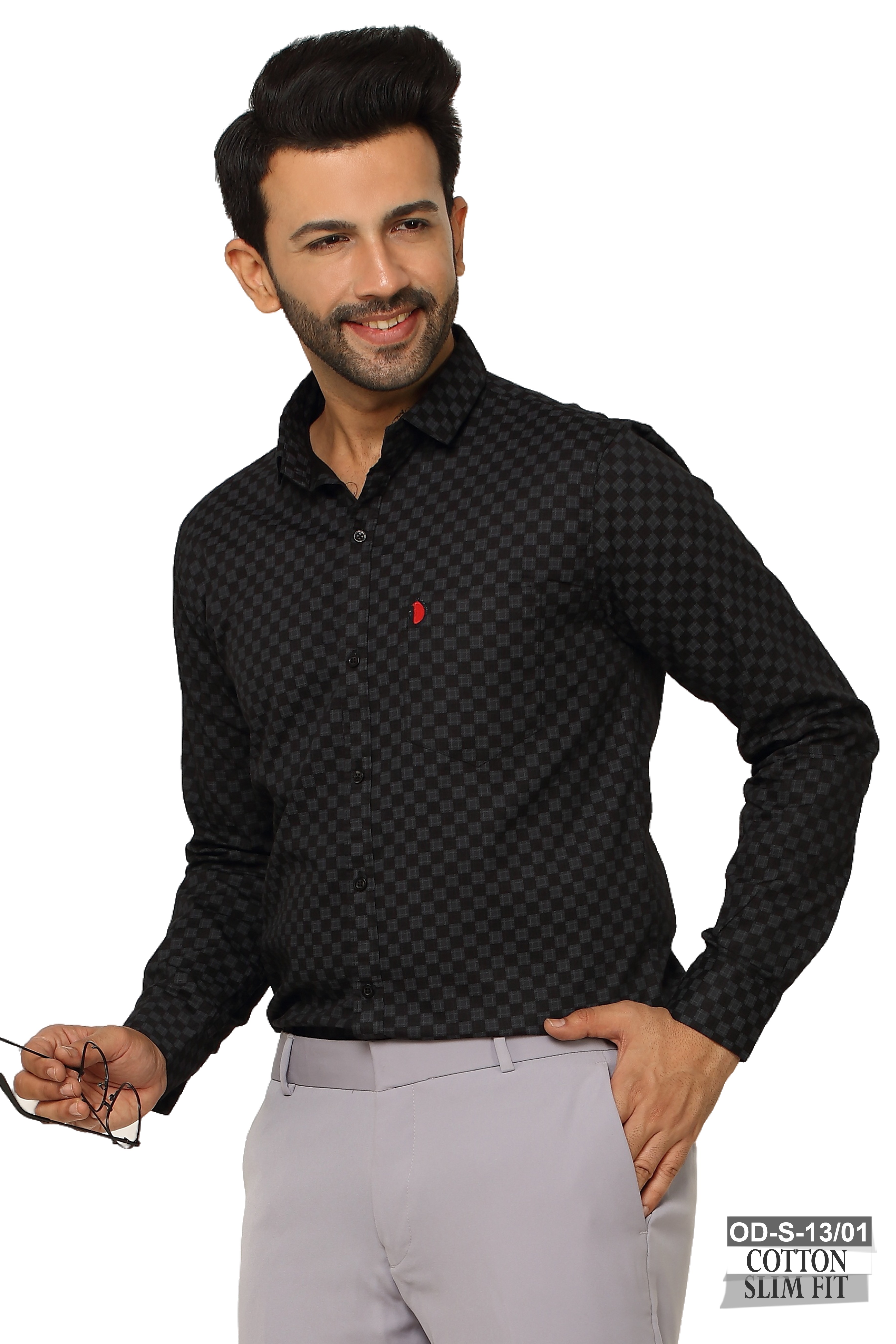 One Denim Printed Black Men's  Casual Shirts Denim