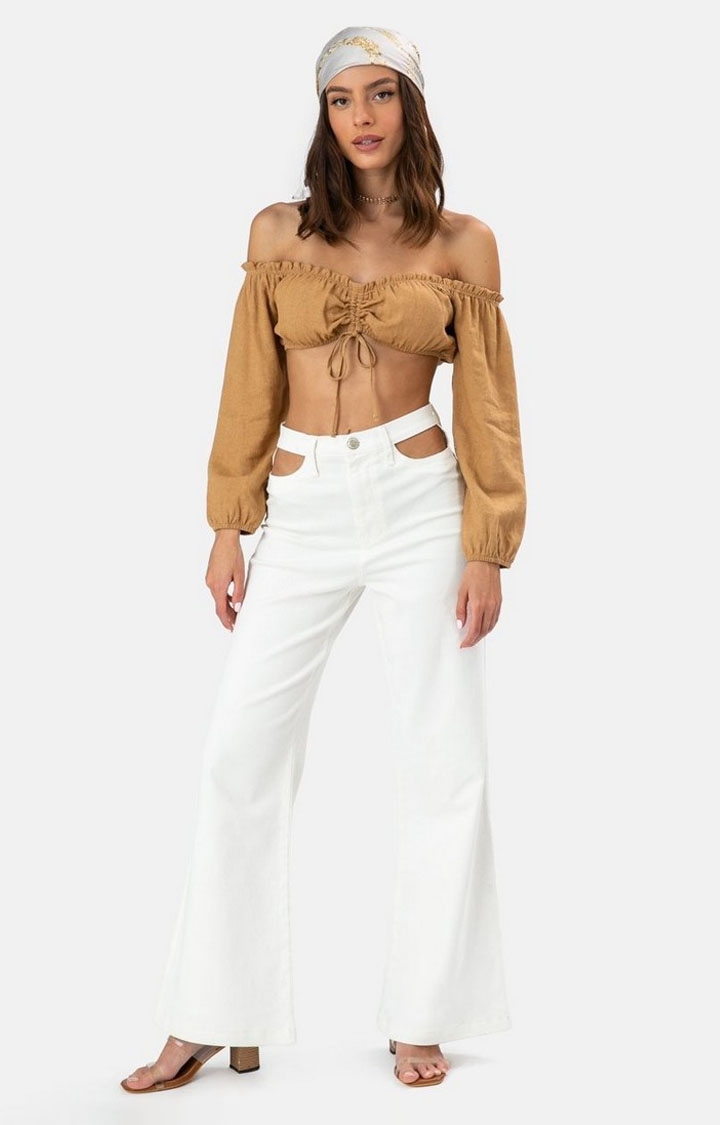 Offduty India | Women White Waist Cut Out Flare Jeans 1