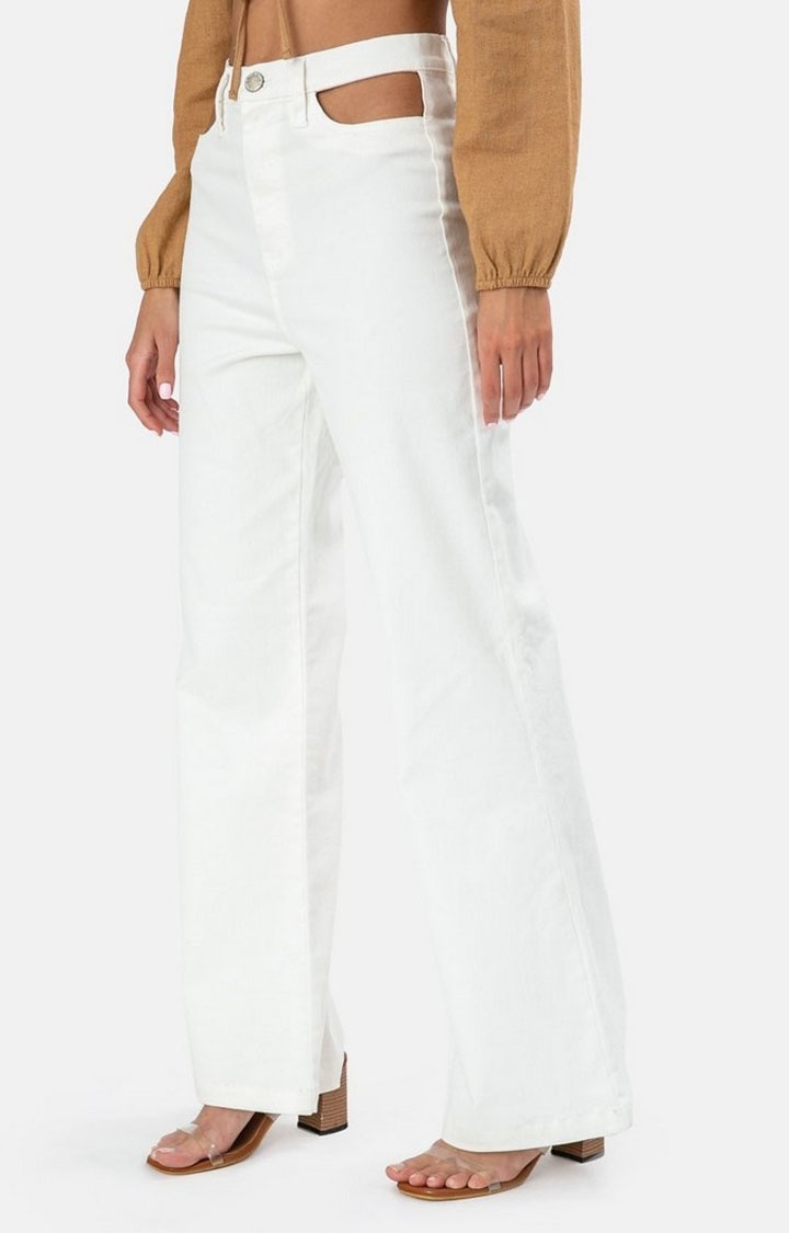 Offduty India | Women White Waist Cut Out Flare Jeans 2