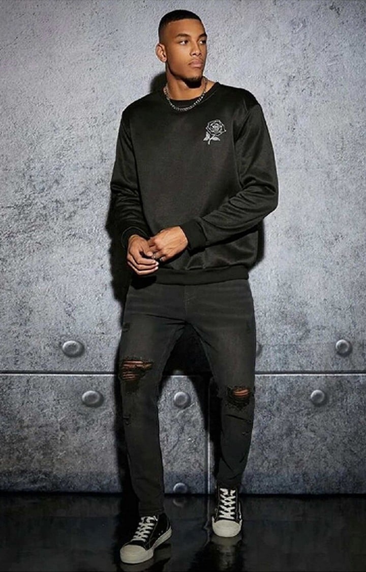 Knee Cut Out Patched Regular Fit Men's  Jeans