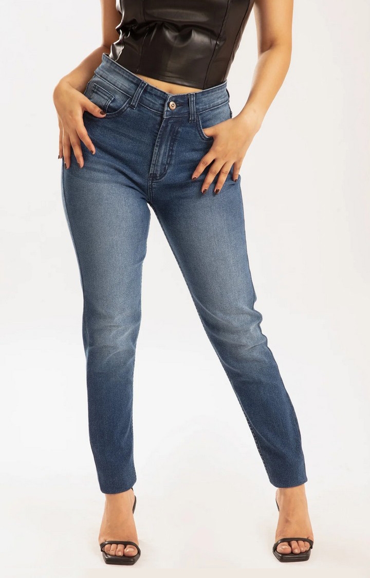 Women Blueberry Wide Leg High Rise Jeans
