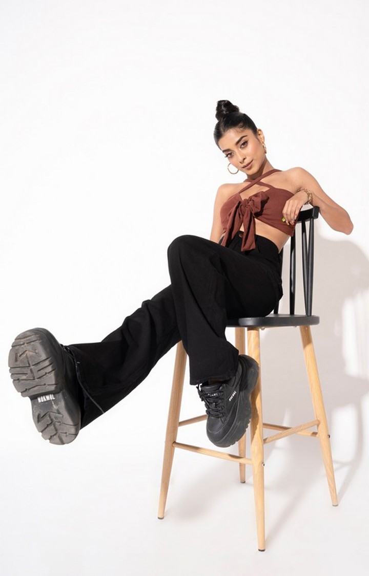 Women Black Wide Leg High Rise Jeans