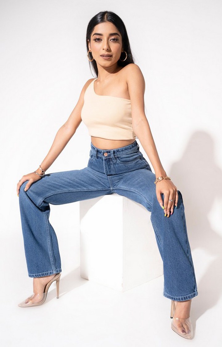 Women Blue Mid Wash Straight Fit Jeans