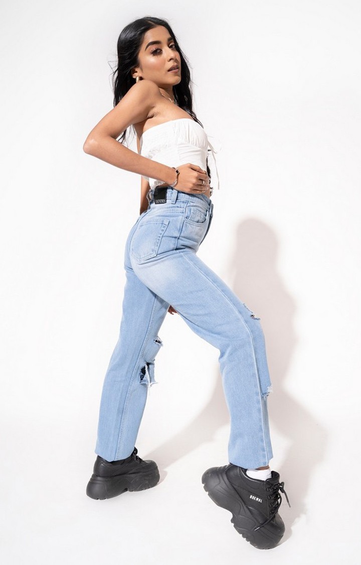 Women She Tore Straight Flare Ripped Denims