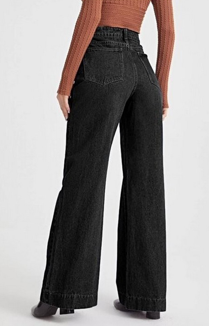Women Onyx Black Stone Wash Wide Leg High Rise Jeans