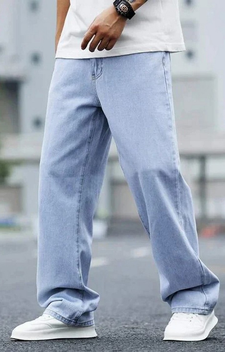 Offduty India | Men Slate Blue Baggy Fit Rigid Jeans 1